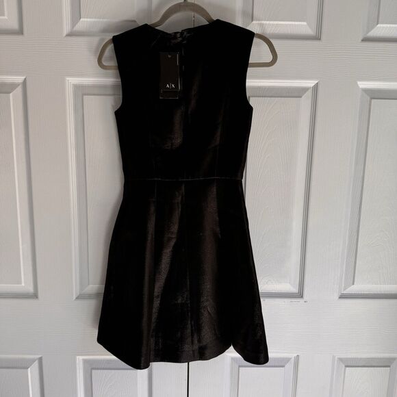Armani Exchange Sz 0 NWT Black Shimmer Sleeveless Pleated Dress‎ w/ Pockets - Picture 2 of 11